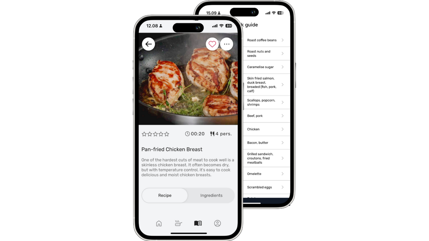 Recipes and cooking guides in the Ztove app