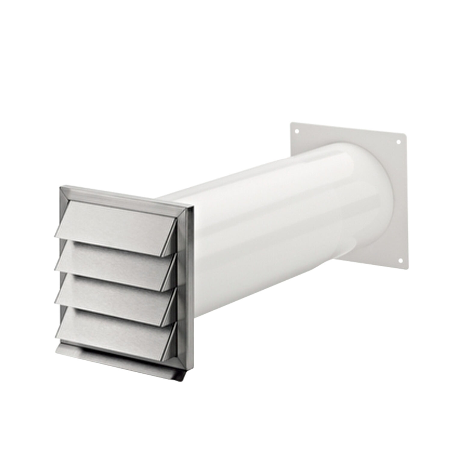 Wall duct complete with backdraft damper, plastic/steel