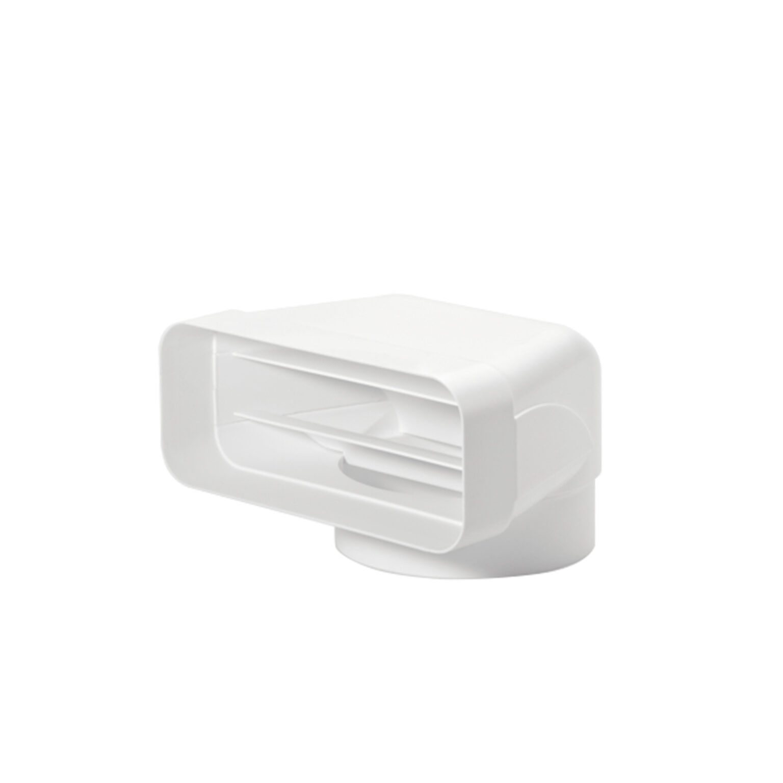 90° bend with flat/round adapter 89 x 222/Ø 150 mm, low