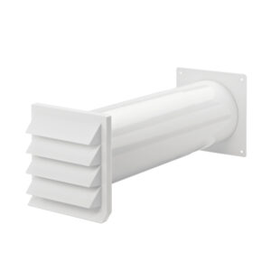 Wall duct complete with backdraft damper, white plastic